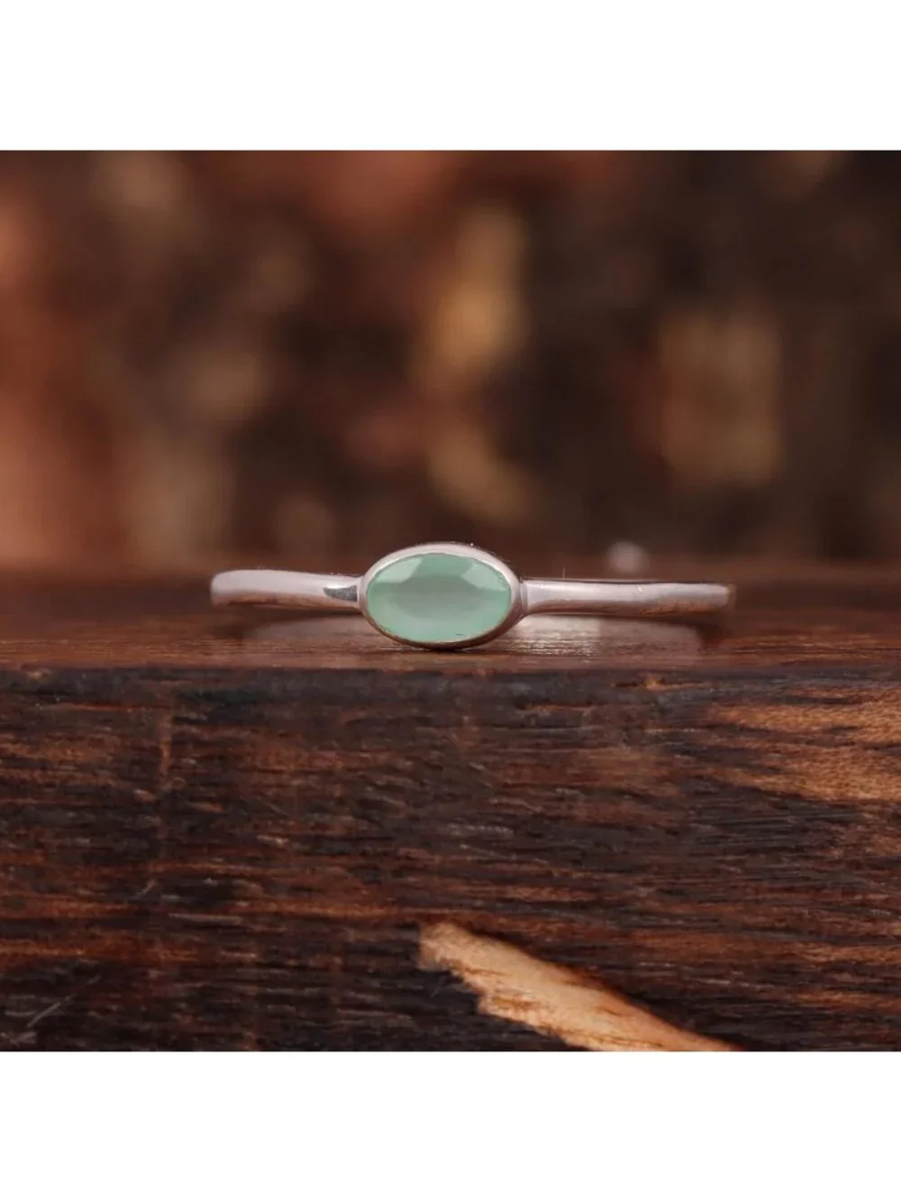Handmade Aqua Chalcedony Oval Ring | 925 Sterling Silver Boho Jewelry | Unique